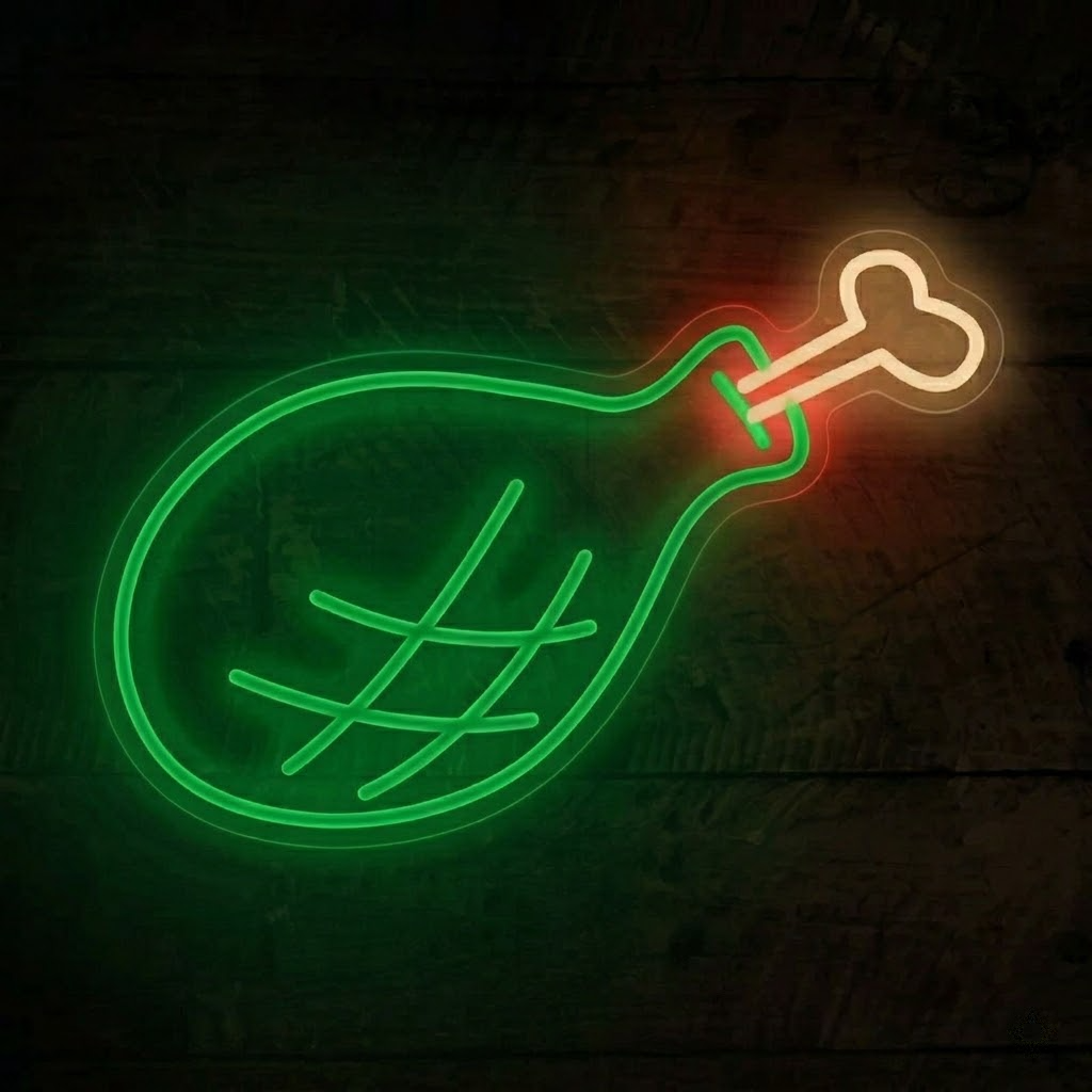Grilled Chicken Drumstick LED Neon Sign for BBQ Restaurant and Kitchen Decor