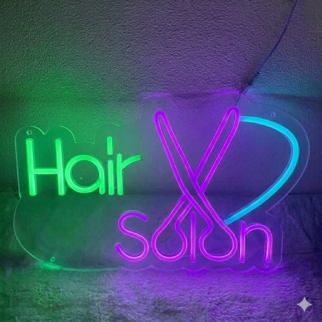 Hair Salon Neon Sign with Scissors LED Neon Light for Beauty Shop Wall Decor