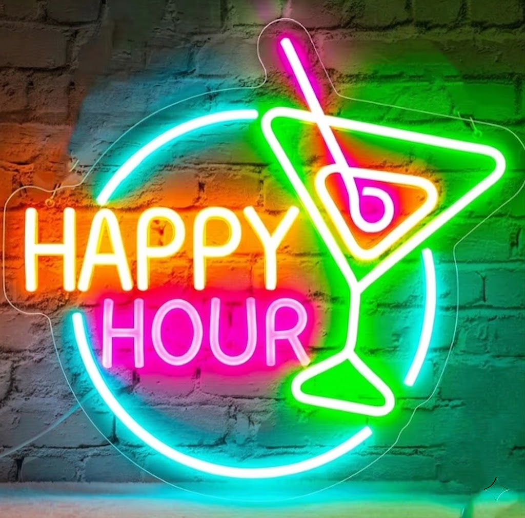 Happy Hour LED Neon Sign with Cocktail Glass and Girl Silhouette Creative Wall Decor for Home Bar Pub Party