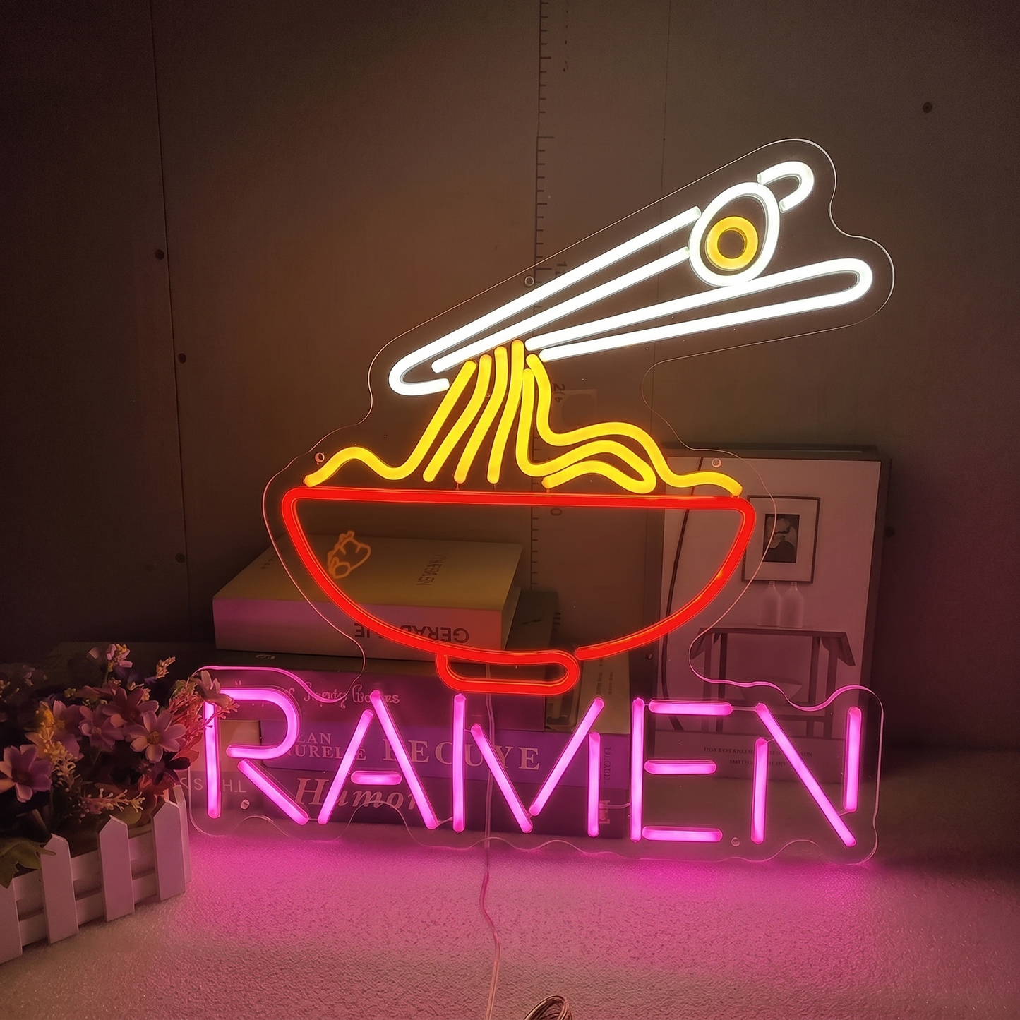 Ramen LED Neon Sign Red Yellow Noodle Bowl Neon Light Wall Decor for Restaurant Cafe Kitchen