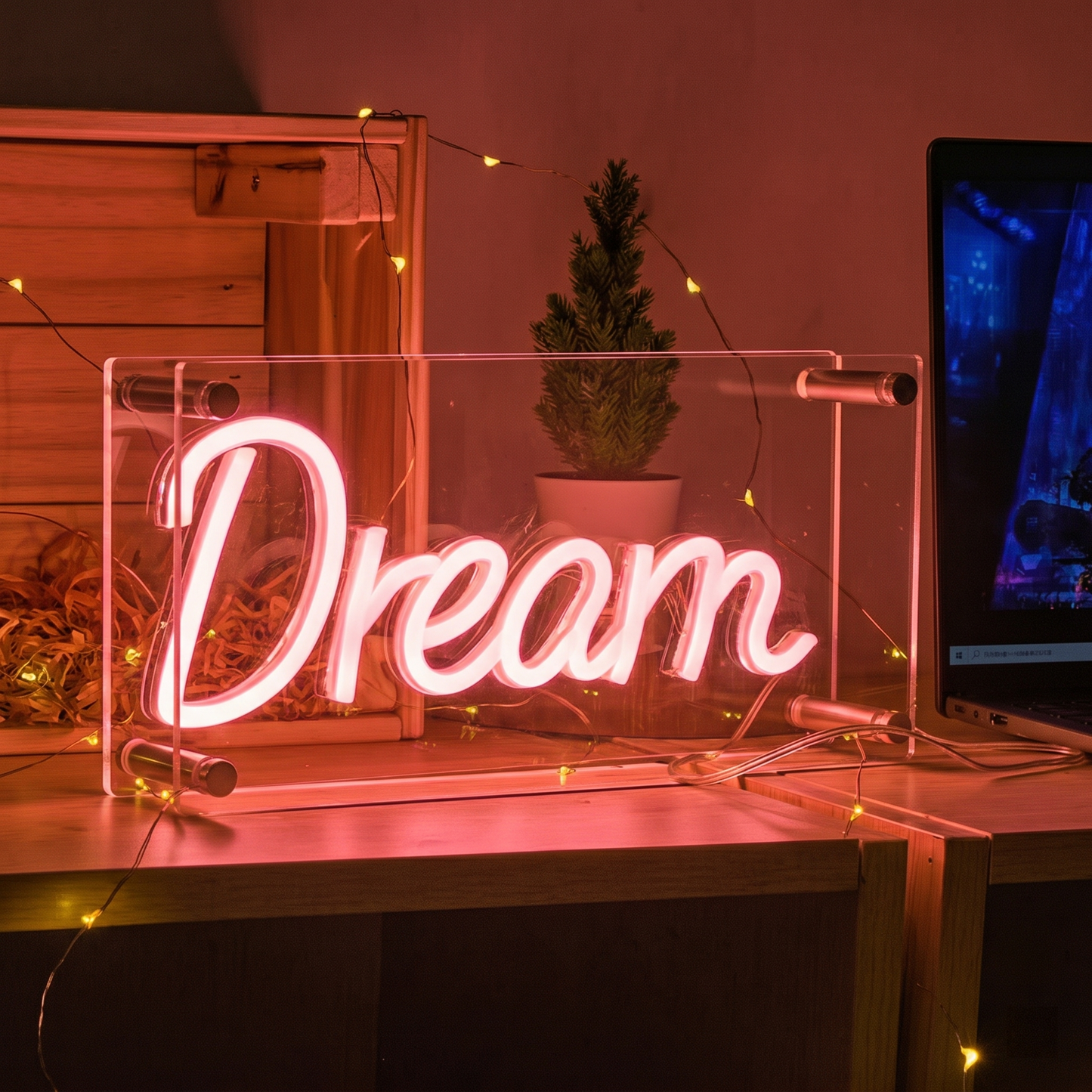 Dream LED Neon Sign Ice Blue Script Neon Light Wall Decor for Bedroom Dorm Game Room Studio