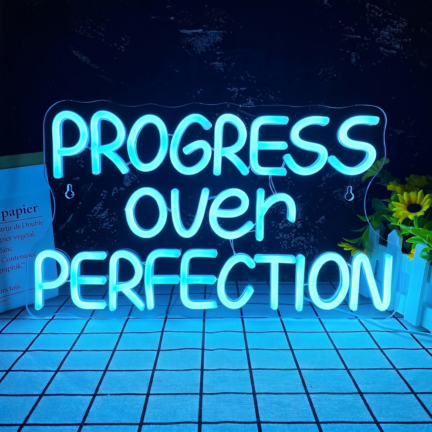 Progress Over Perfection LED Neon Sign White Motivational Neon Light Wall Decor for Bedroom Office