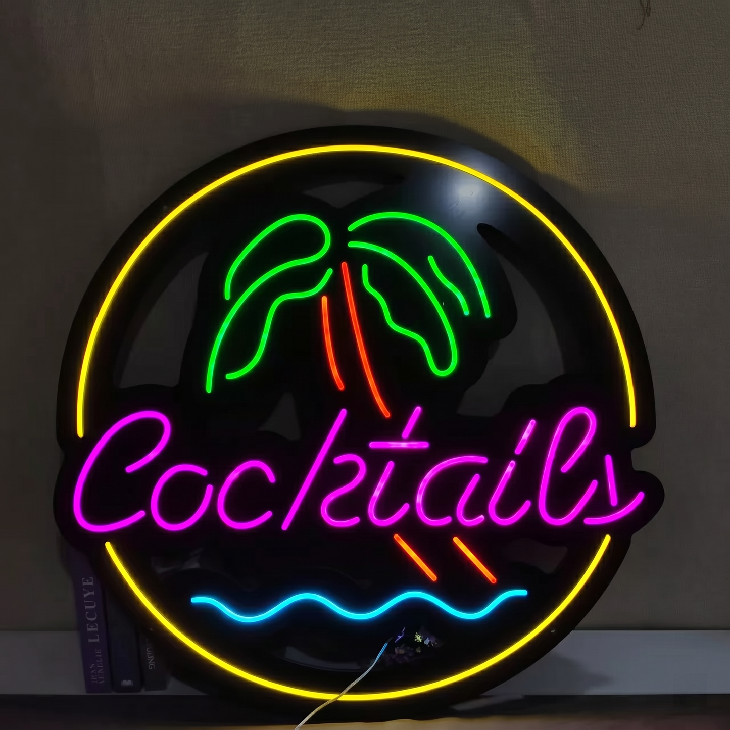 Cocktails LED Neon Sign Pink Yellow Tropical Bar Neon Light Wall Decor for Home Bar Restaurant