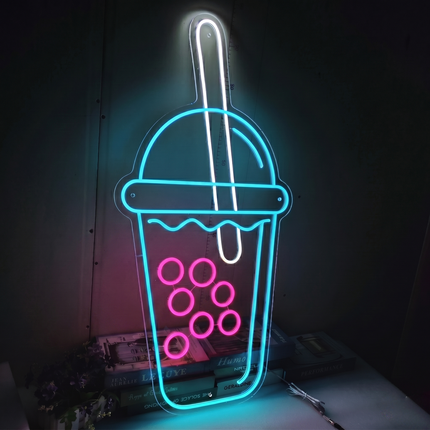 Bubble Tea LED Neon Sign Blue Yellow Boba Drink Neon Light Wall Decor for Cafe Bar Kitchen