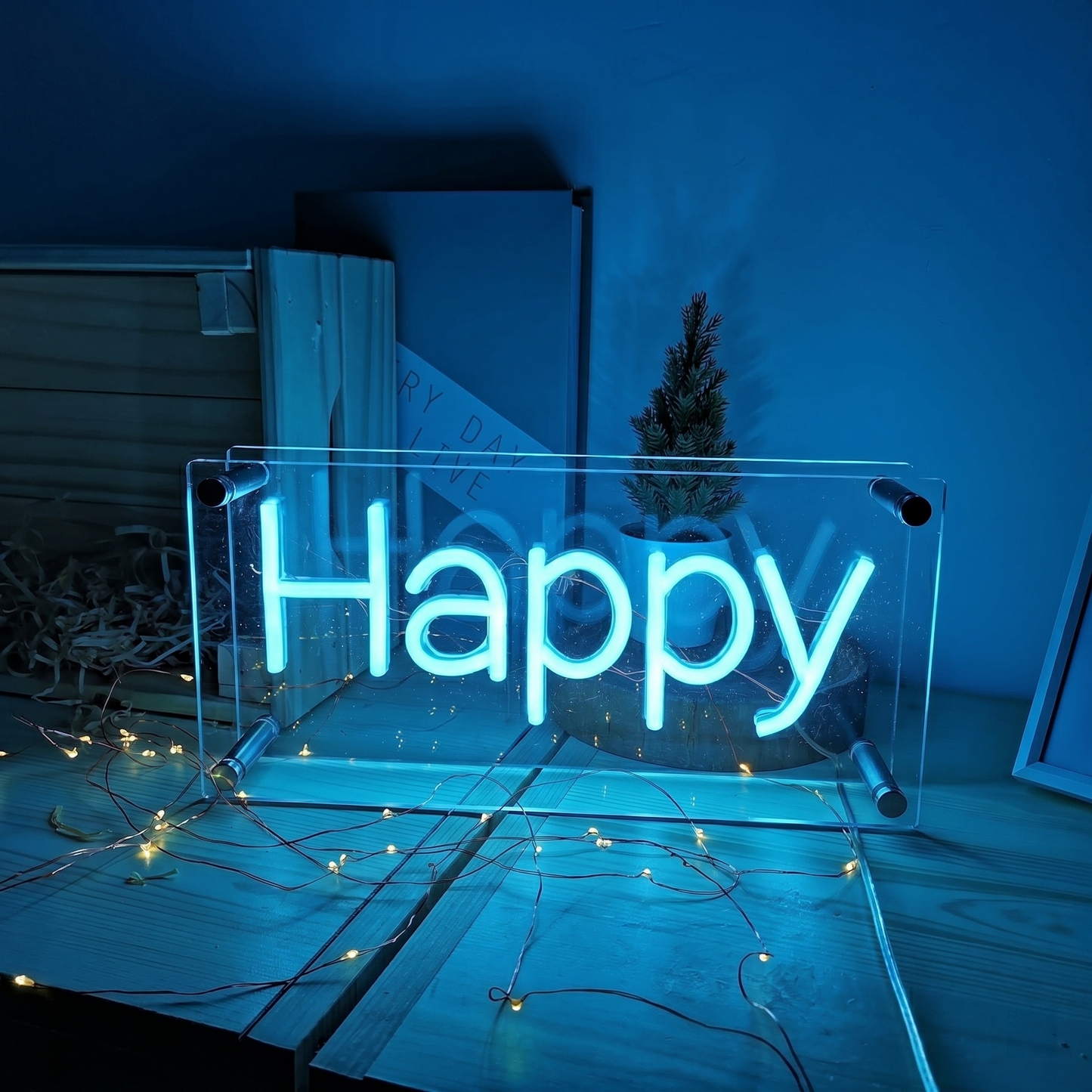 Happy LED Neon Sign Warm White Word Neon Light Wall Decor for Bedroom Living Room Party