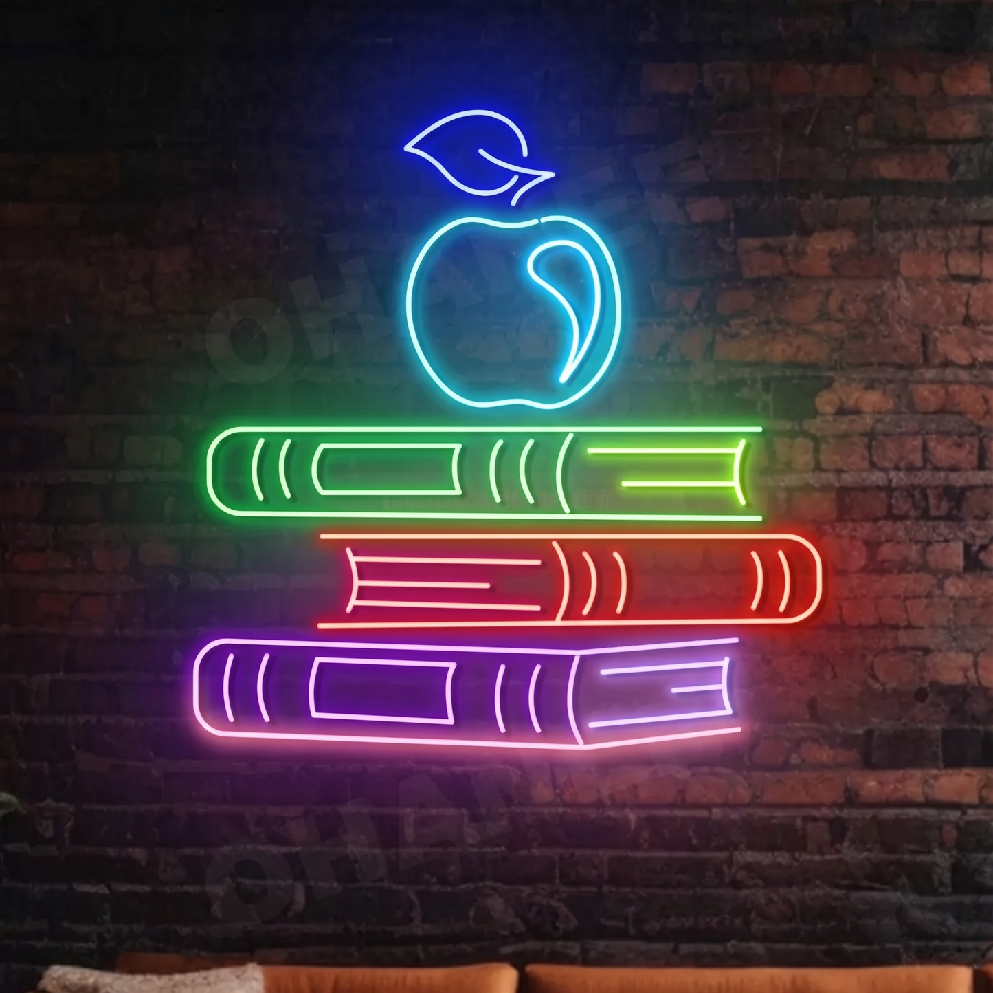Apple & Pencil LED Neon Sign Green and Yellow Wall Decor for Office or Study Room