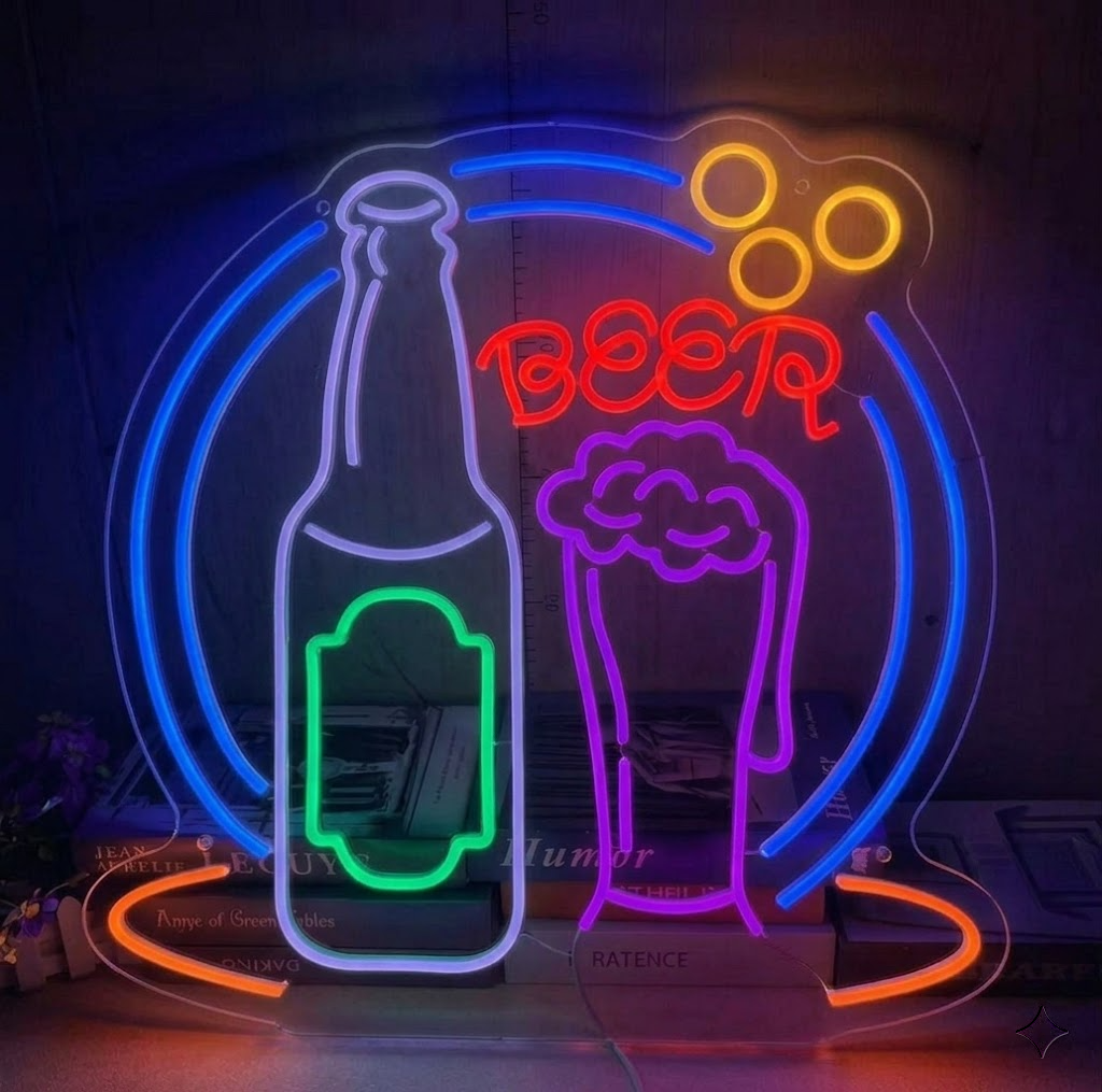 Beer Bottle and Glass LED Neon Sign Colorful Beer Bar Light for Home Pub Decor