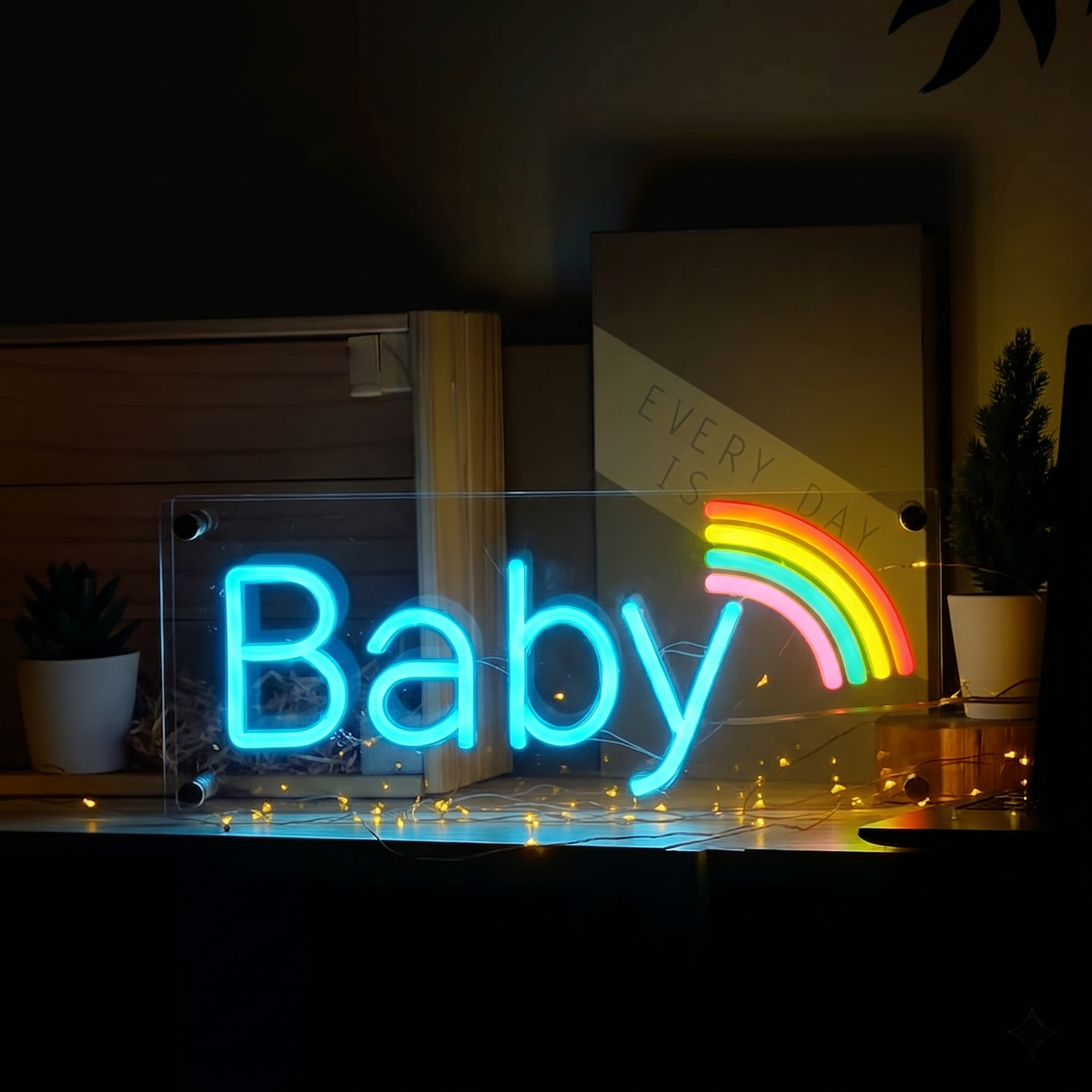 Baby LED Neon Sign Warm White Rainbow Neon Light Wall Decor for Nursery Bedroom Kids Room Baby Shower