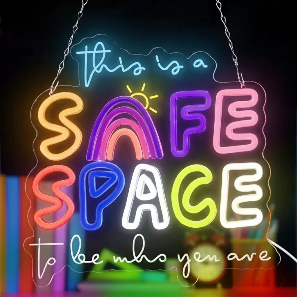 Personalized Classroom Safe Space Rainbow LED Neon Sign for Kids Room School Decor