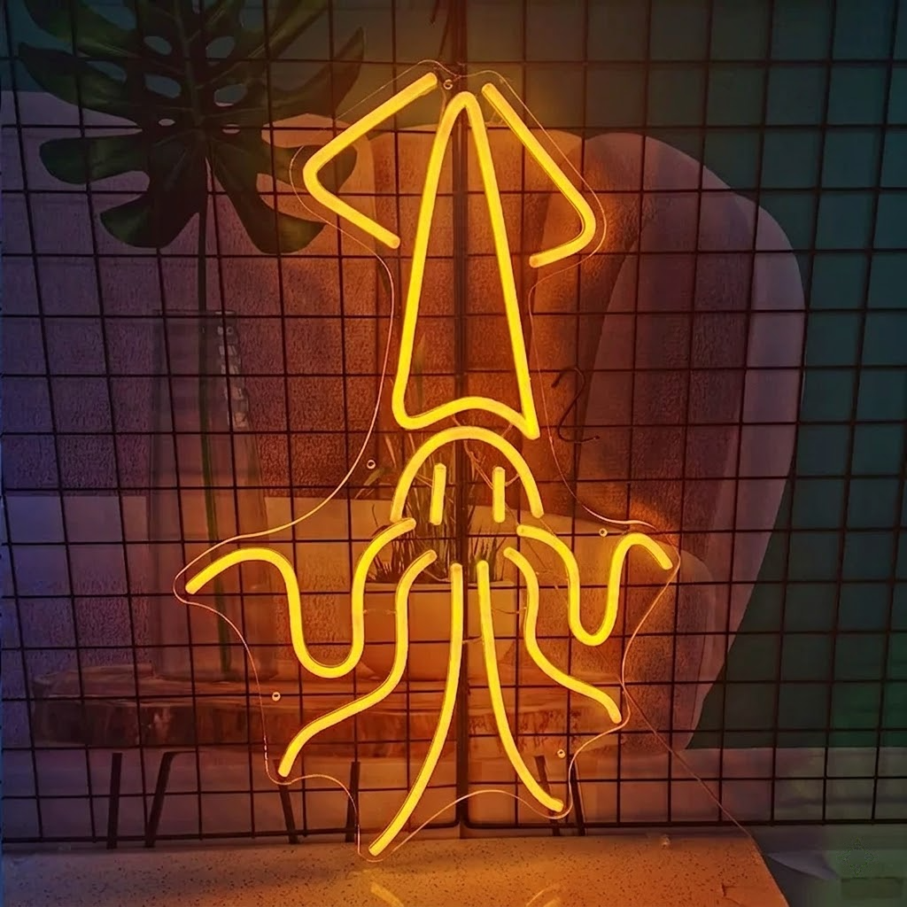Yellow Squid LED Neon Sign for Ocean Theme Room Wall Decor