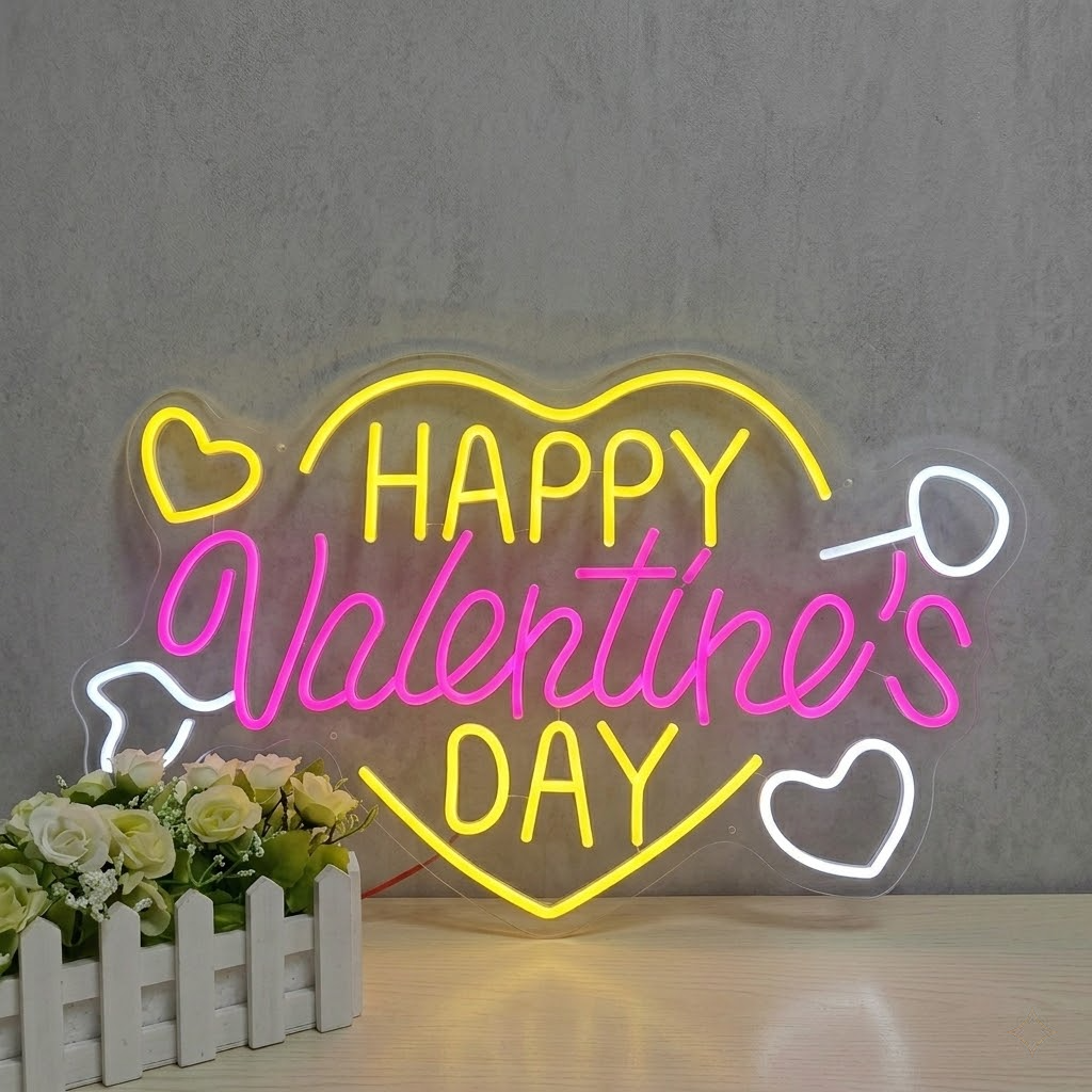 Happy Valentines Day LED Neon Sign Heart Love Neon Light for Valentine Party Room Decor
