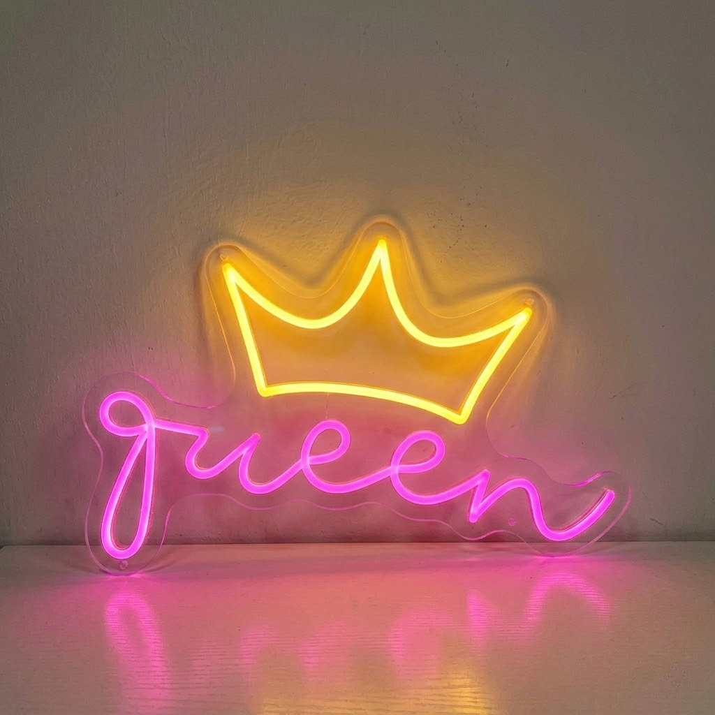 Queen Crown LED Neon Sign Pink Queen Wall Light for Girls Bedroom Beauty Room Party Decor