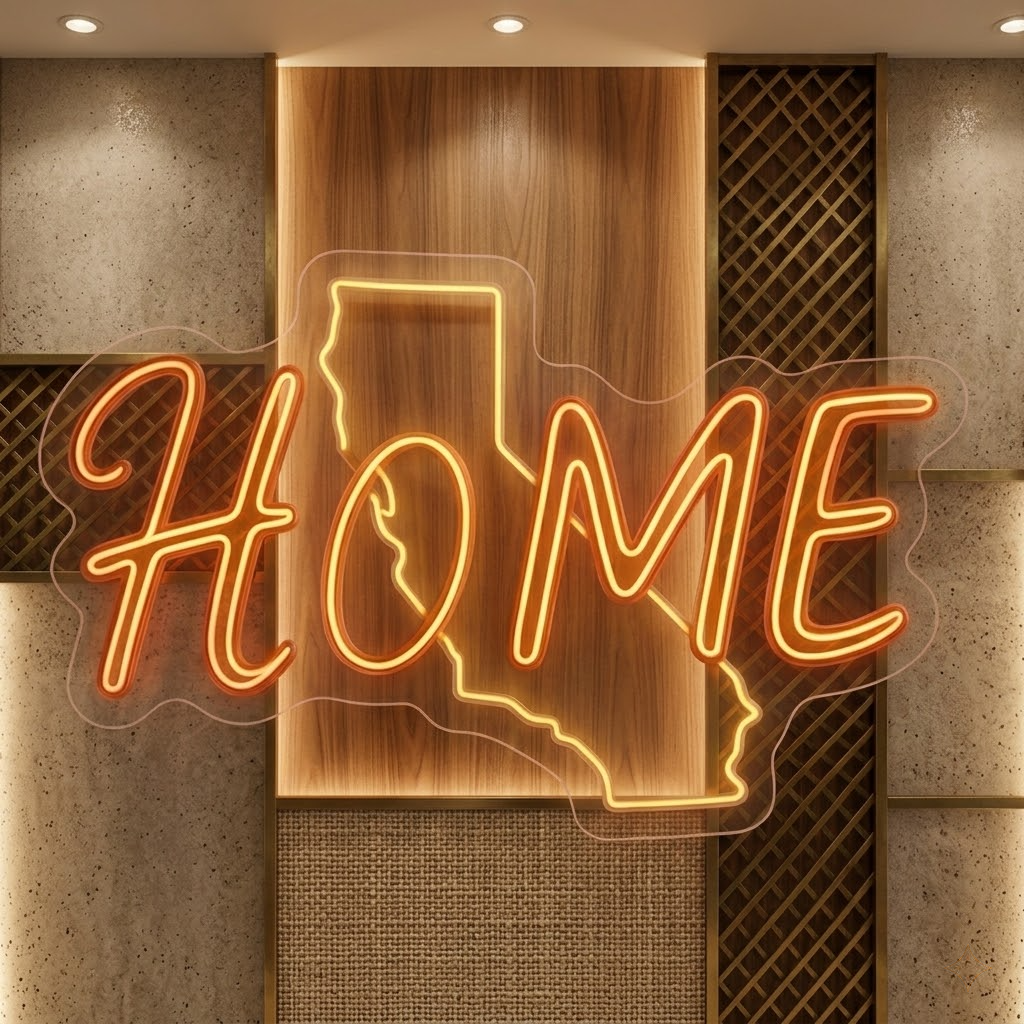 California Home State Outline Hanging Neon Sign for Wall Decor