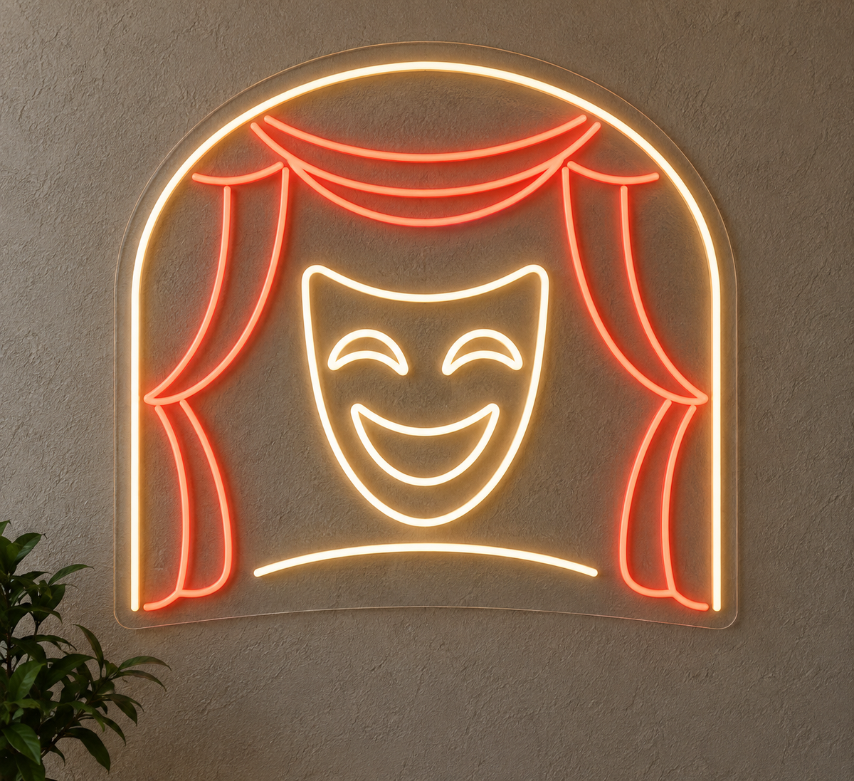 Comedy Mask & Curtains LED Neon Sign for Theaters - design reference
