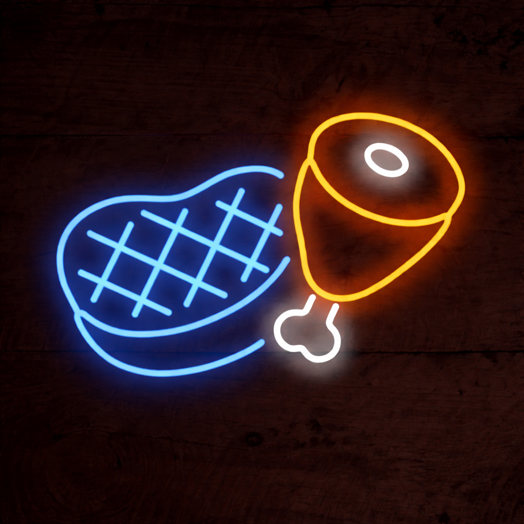 Grilled Steak & Ham LED Neon Sign for BBQ Restaurant and Kitchen Decor