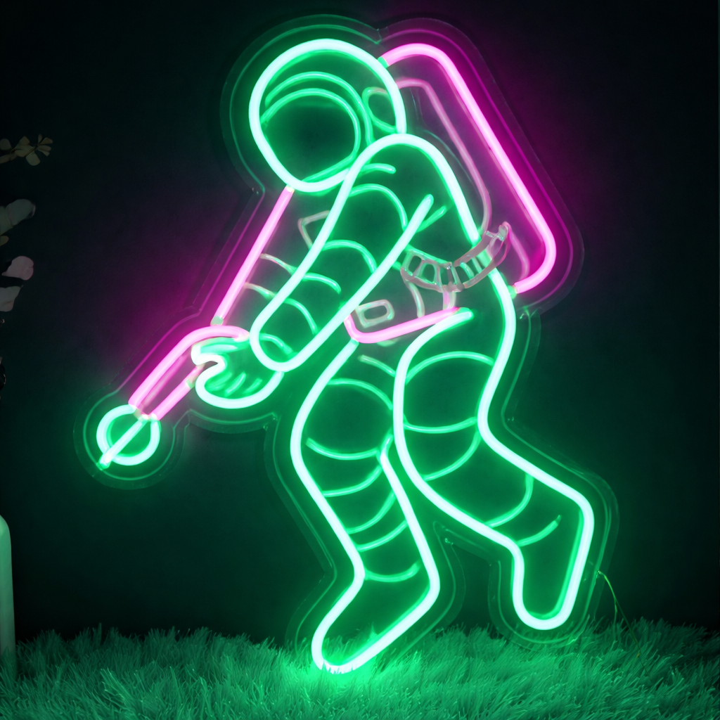 Astronaut Fishing LED Neon Sign Space Theme Light for Kids Room Bedroom Wall Decor