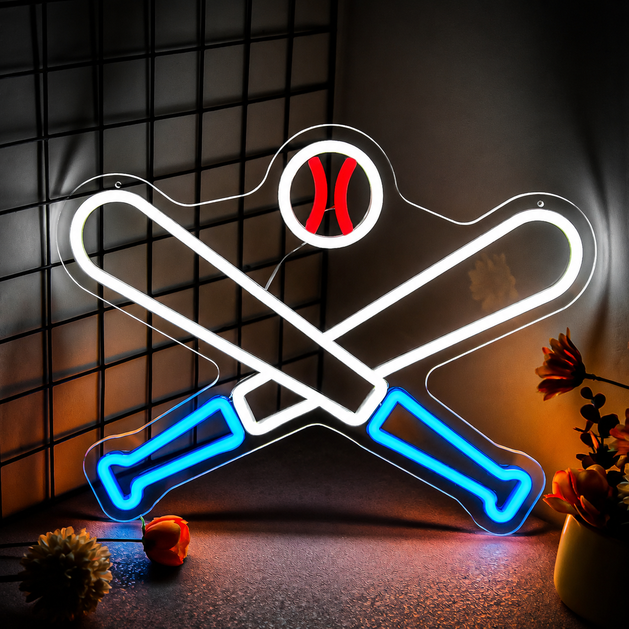 Baseball LED Neon Sign White Yellow Sports Neon Light Wall Decor for Bedroom Game Room