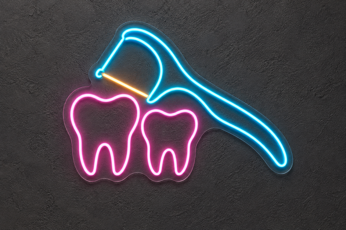 Floss Pick & Teeth LED Neon Sign for Dental Clinics - design reference