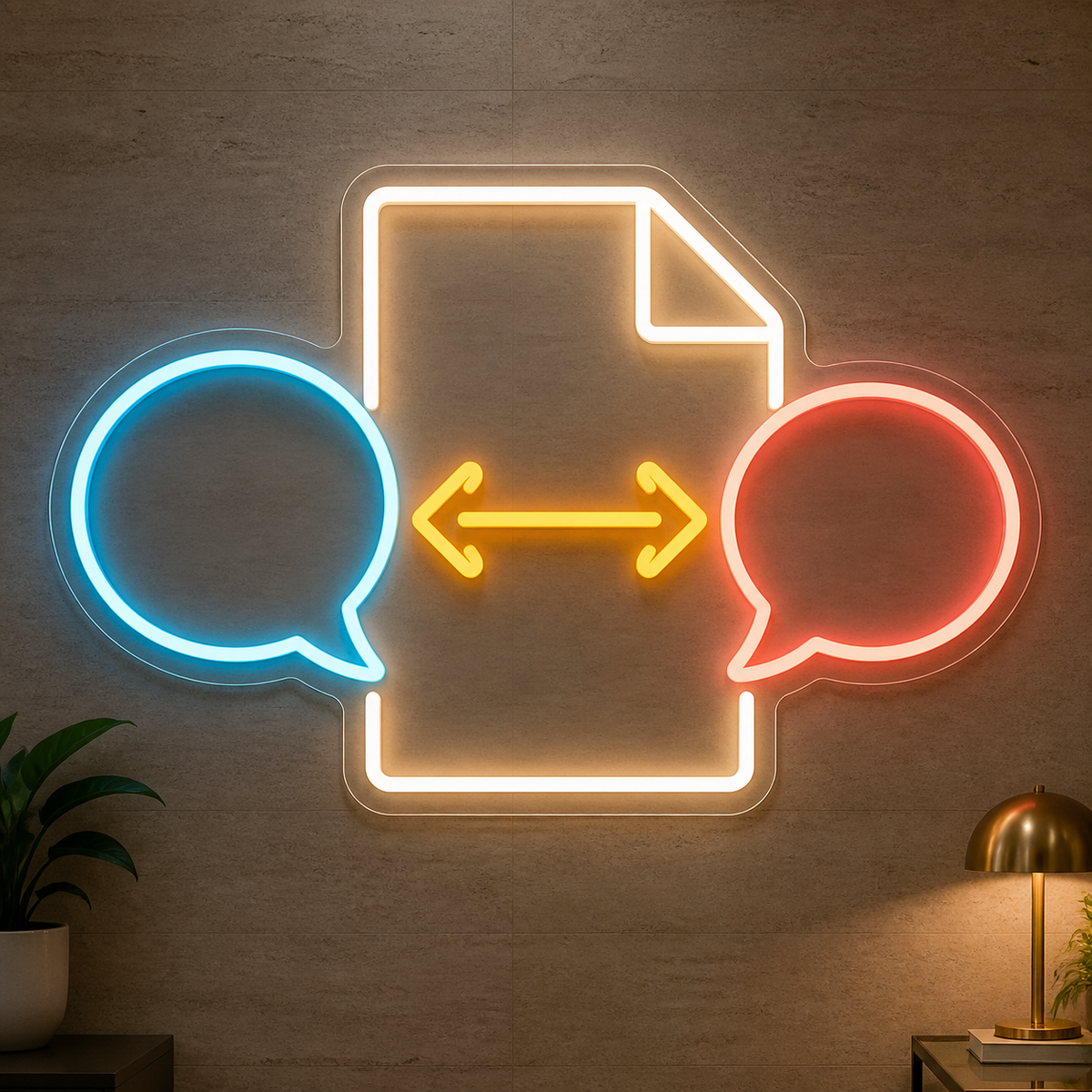 Document & Conversation Bubbles LED Neon Sign for Translation Offices - design reference