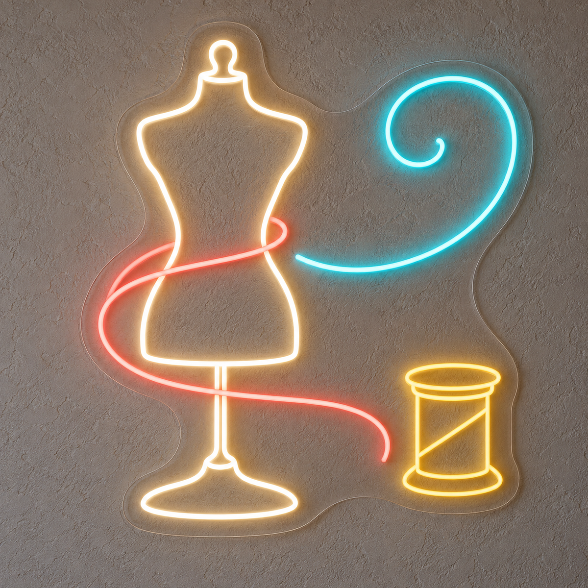 Dressmaker Mannequin & Thread Spool LED Neon Sign for Sewing Schools - design reference