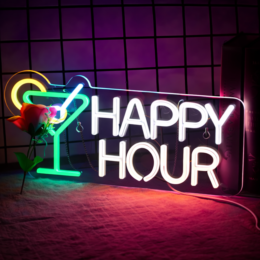 Happy Hour Cocktail LED Neon Sign for Bar Pub Home Bar Wall Decor Light