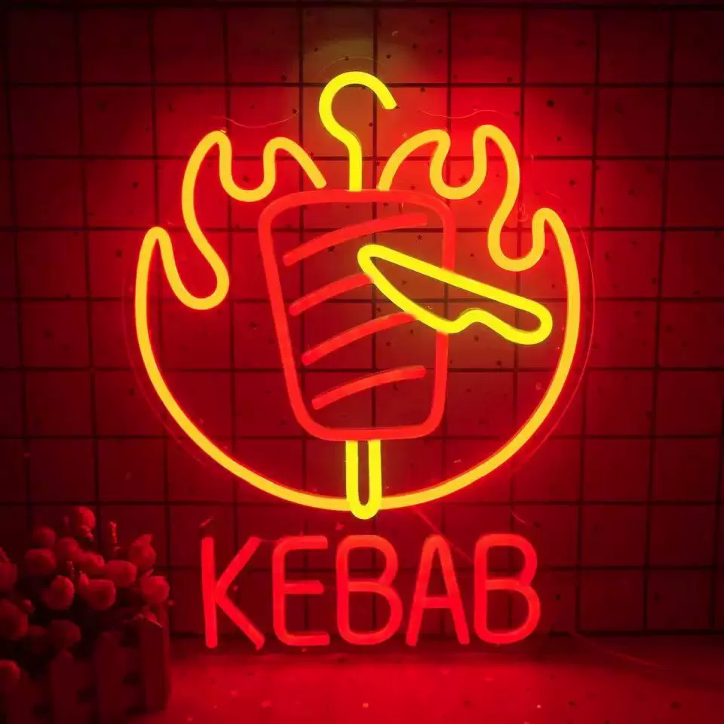 Kebab LED Neon Sign BBQ Skewer Neon Light Wall Decor for Restaurant Bar Kitchen Food Shop