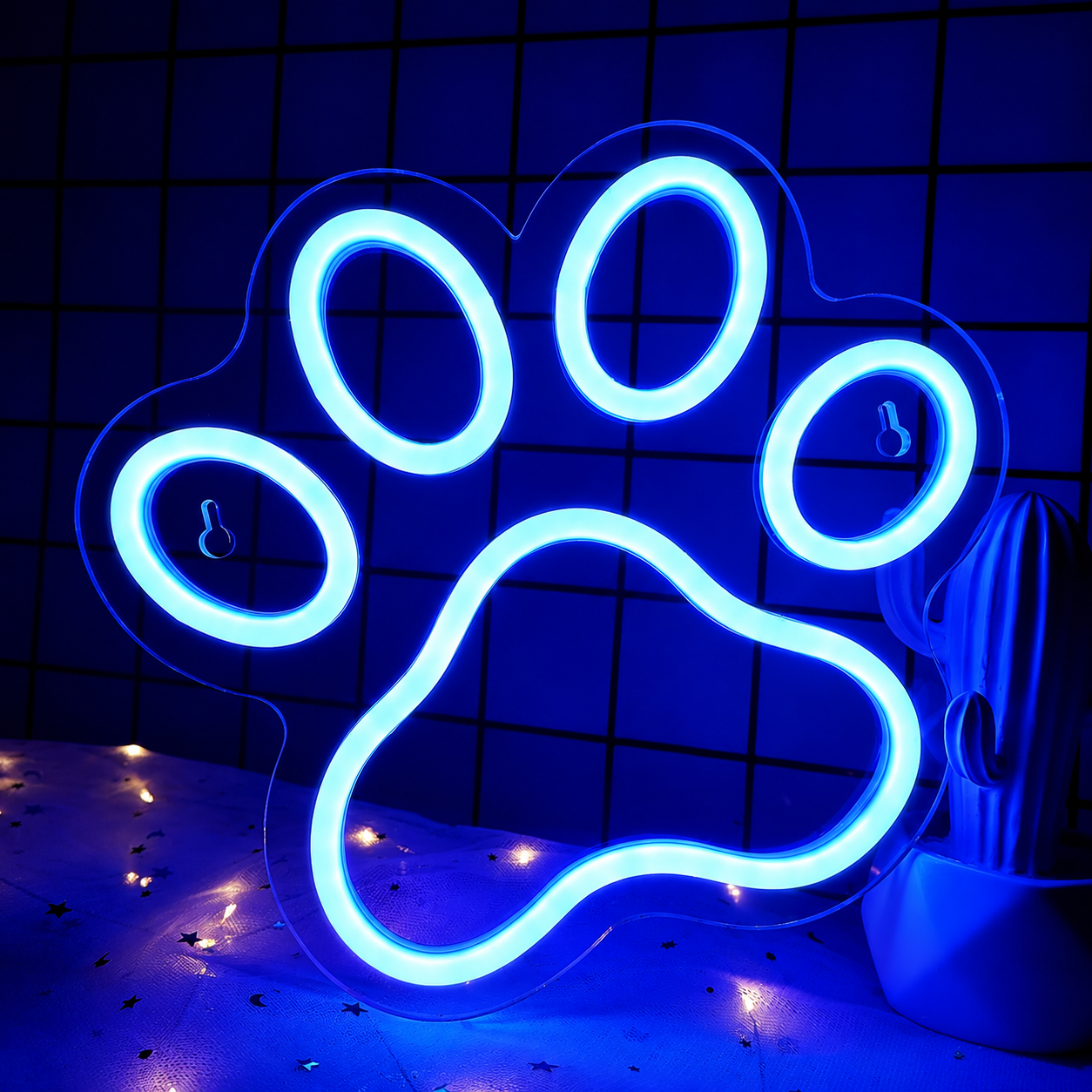 Blue Paw Print LED Neon Sign Pet Neon Light Wall Decor for Bedroom Pet Room