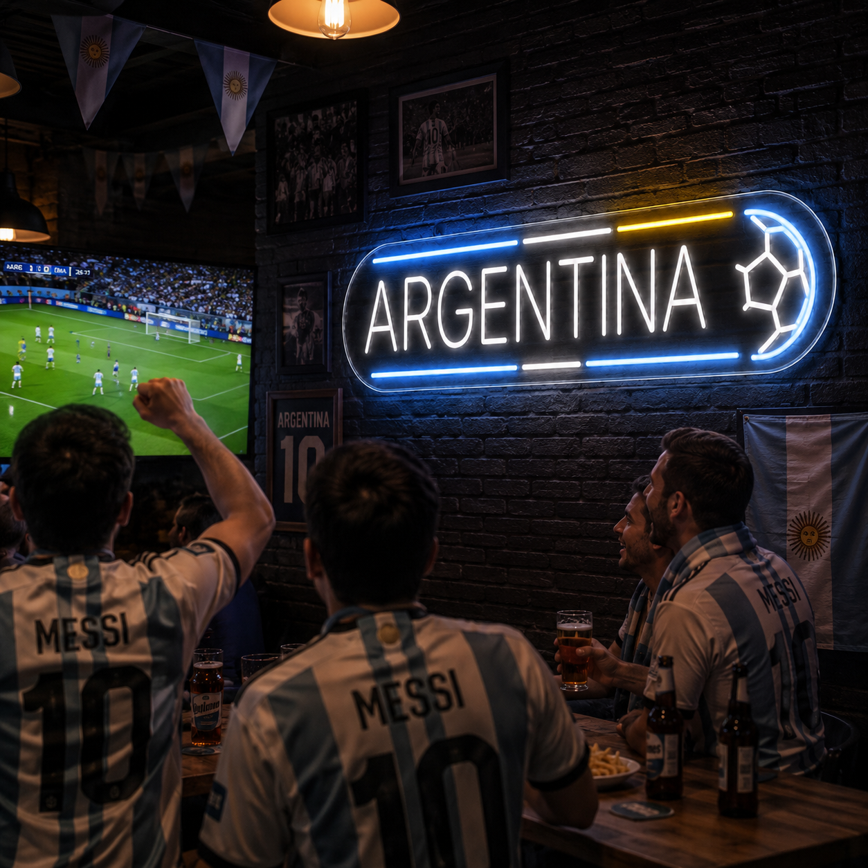 Argentina Soccer LED Neon Sign Argentine Flag Football Neon Light Wall Decor for Sports Bar Game Room