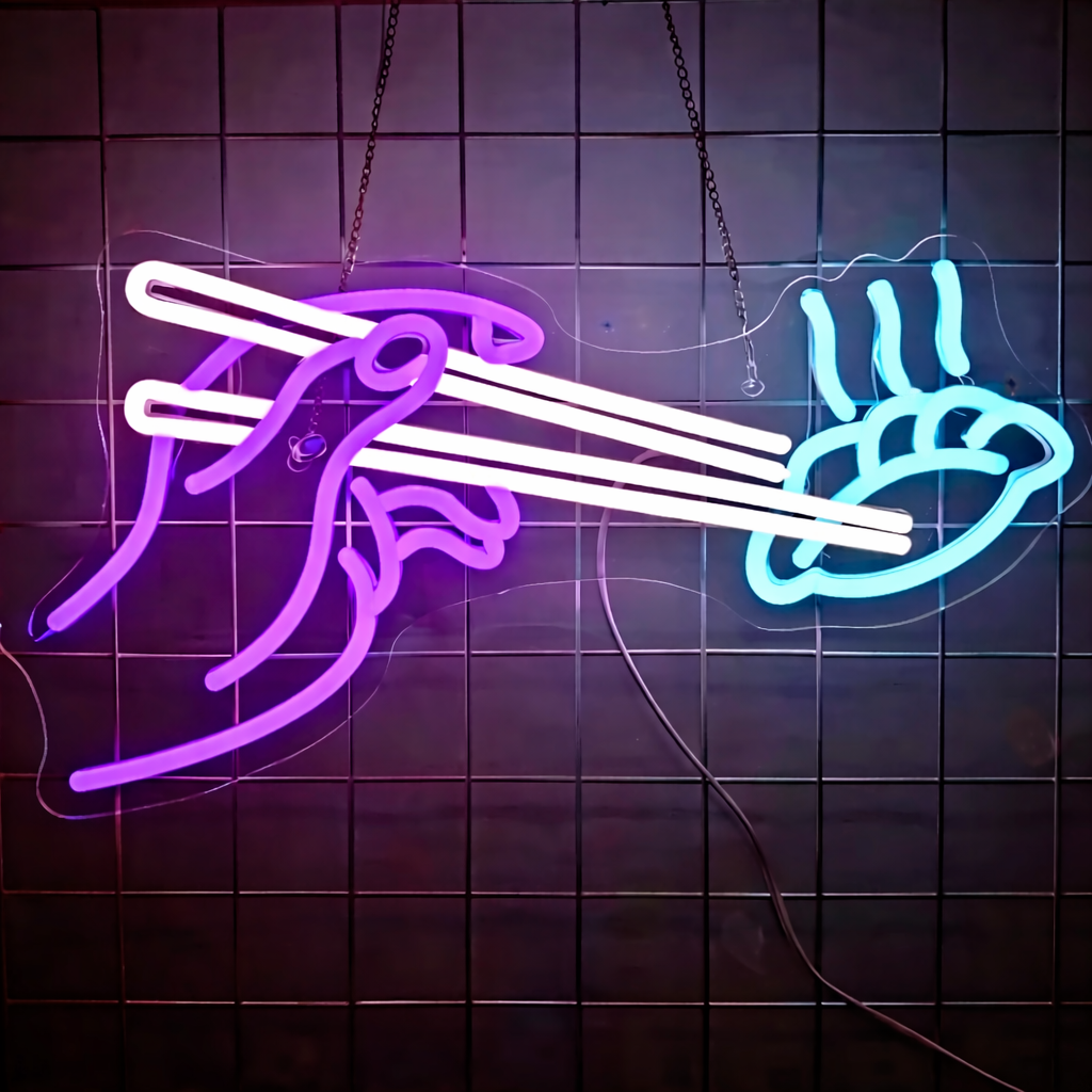 Chopsticks Picking Noodles LED Neon Sign Minimal Food Neon Light for Kitchen Café Wall Decor