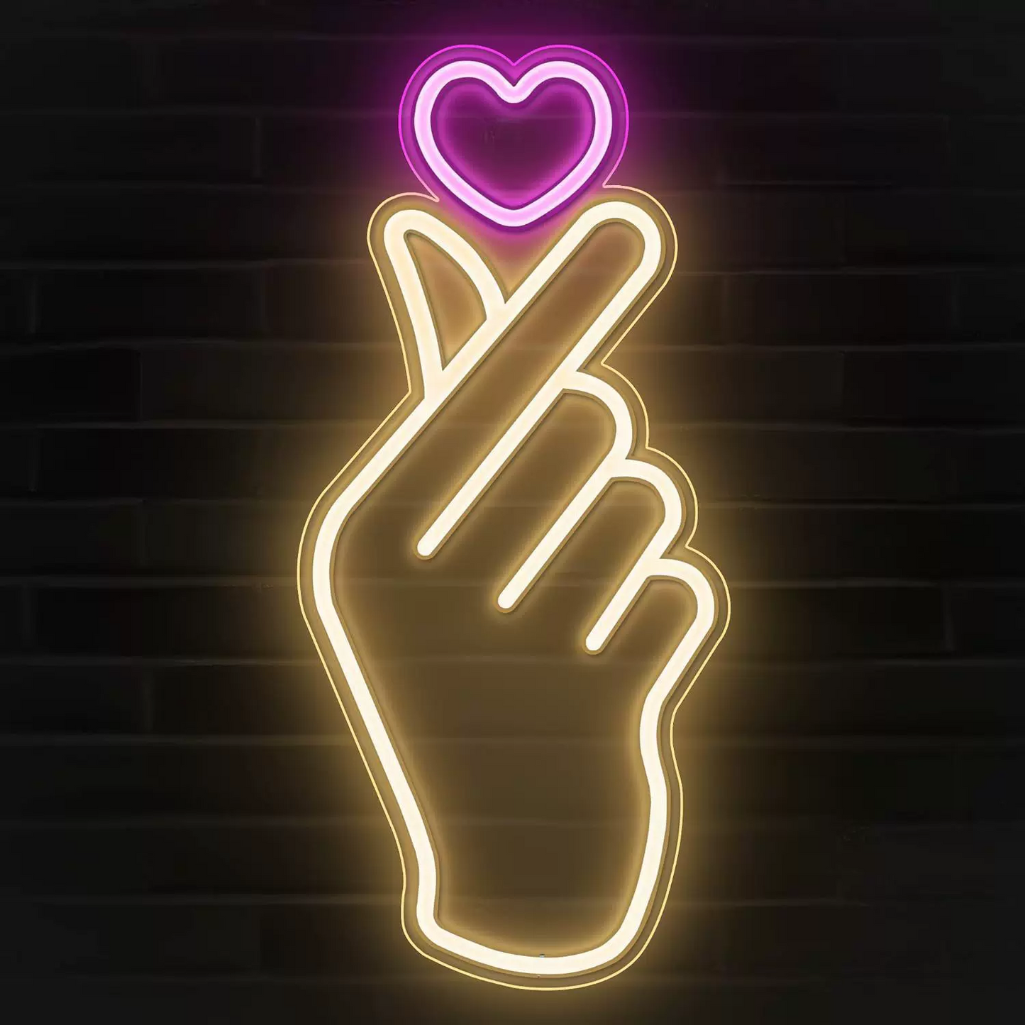 Finger Heart LED Neon Sign Warm White Pink Love Neon Light Wall Decor for Bedroom Party