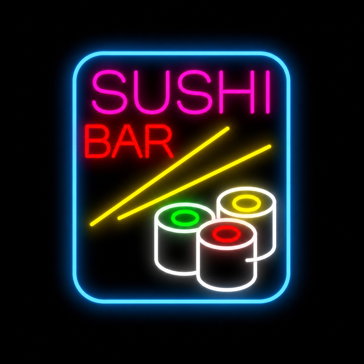 Sushi Bar LED Neon Sign with Chopsticks & Sushi Rolls Japanese Restaurant Neon Light Wall Decor