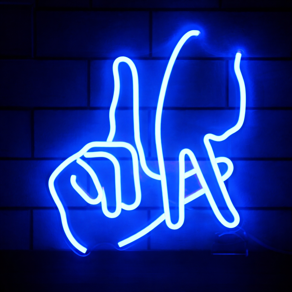 Abstract Hand Gesture LED Neon Sign Minimalist Blue Wall Light for Room Decor