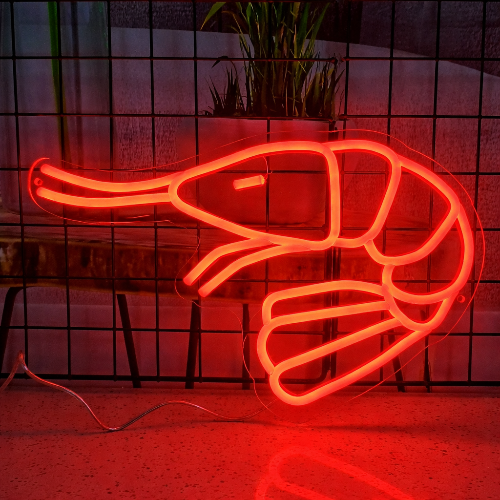 Minimalist Shrimp LED Neon Sign for Seafood Restaurant Bar Wall Decor