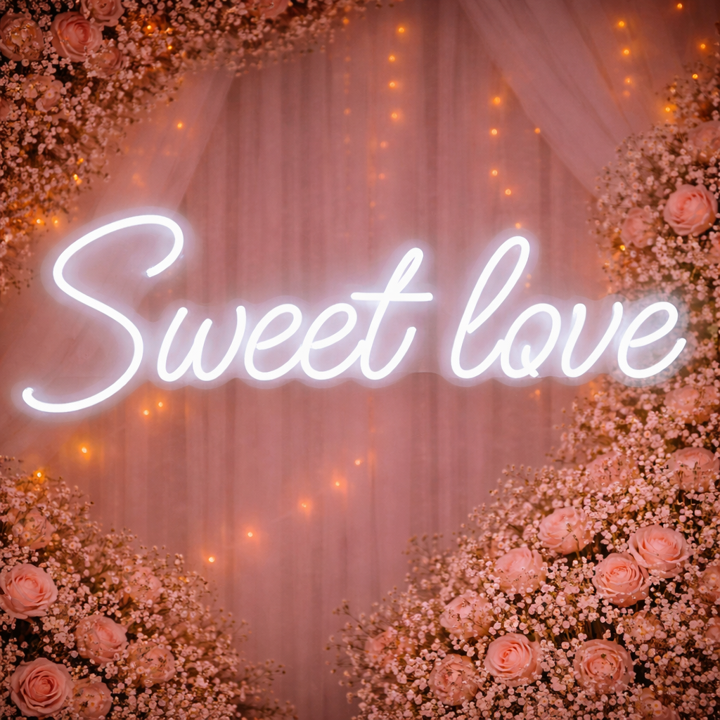 Sweet Love Blue LED Neon Sign Wedding Hanging Light for Romantic Event Decor