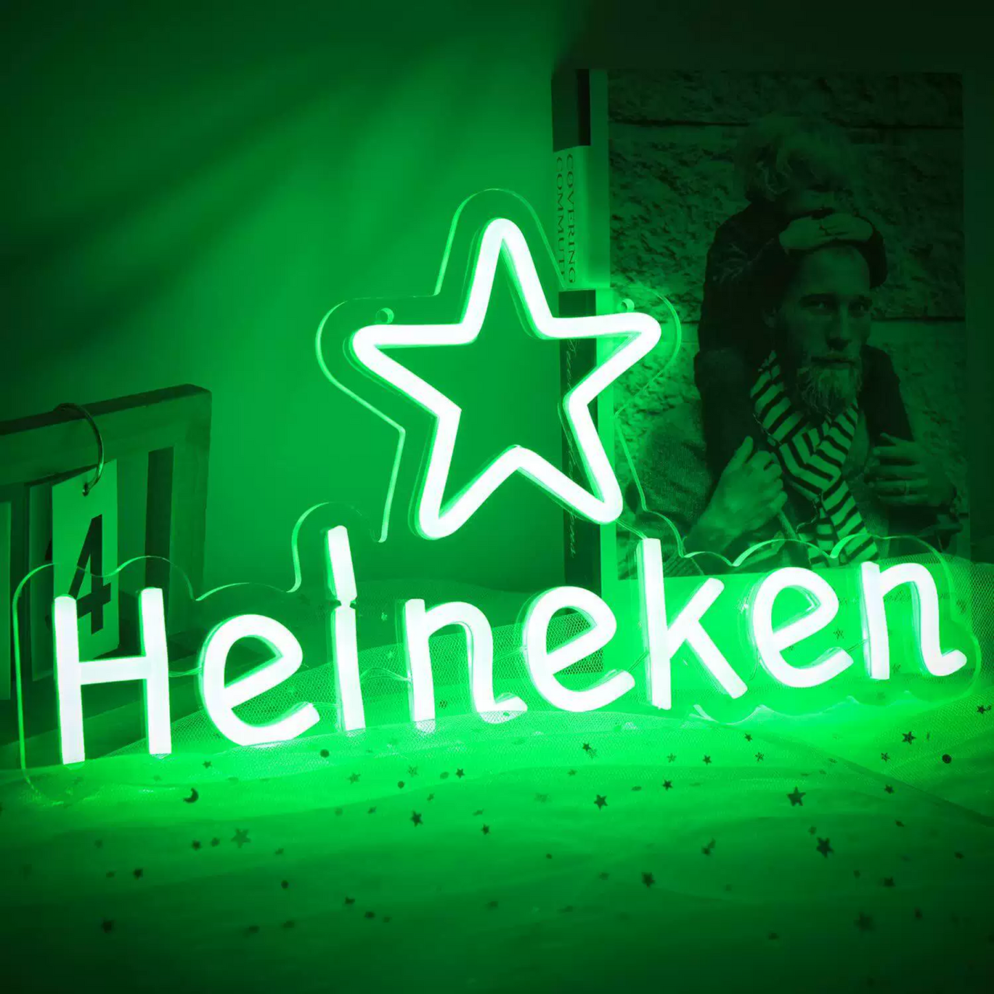 Green Star Beer Bar LED Neon Sign for Pub and Home Bar Decor
