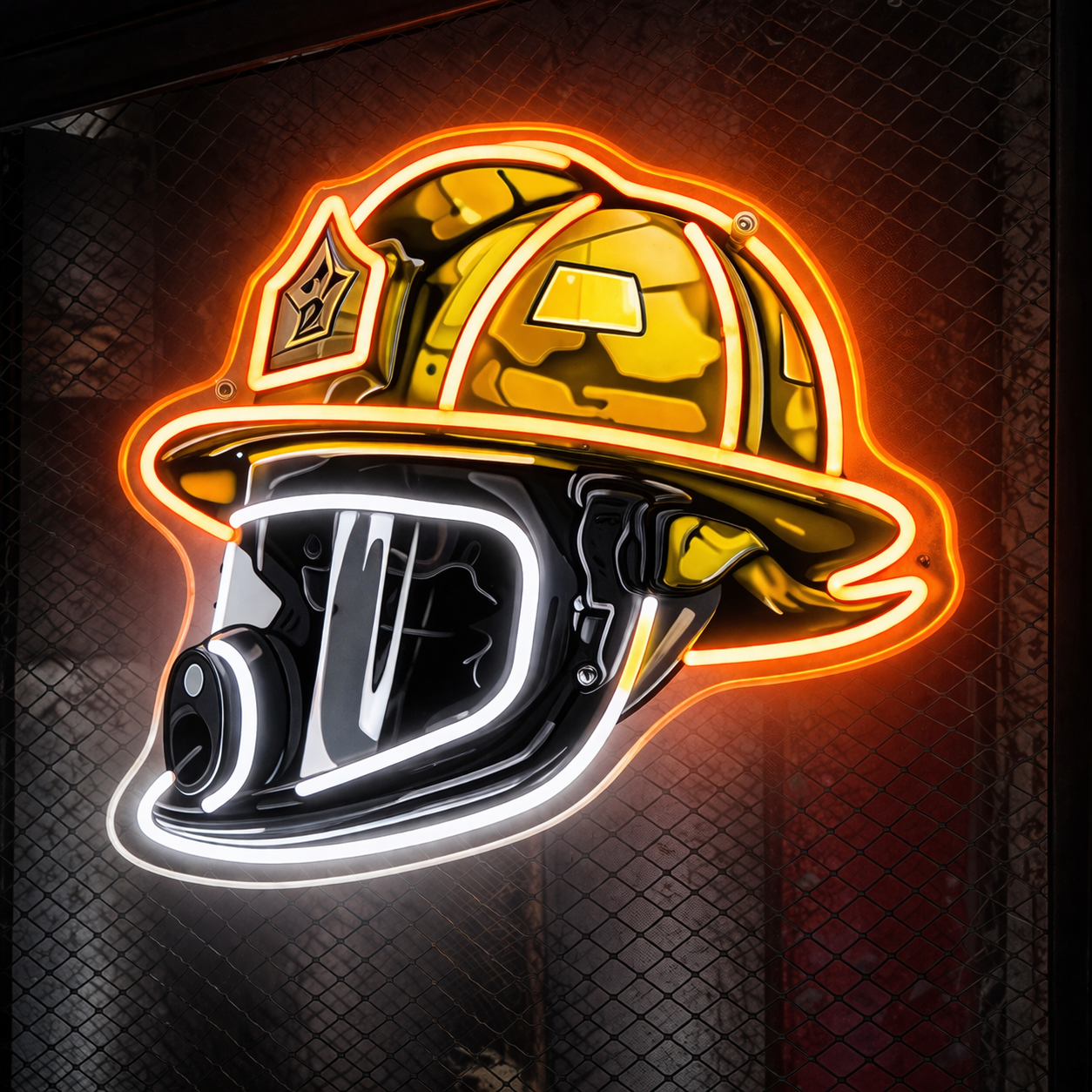 Firefighter Helmet & Mask LED Neon Sign for Firehouse Garage Decor