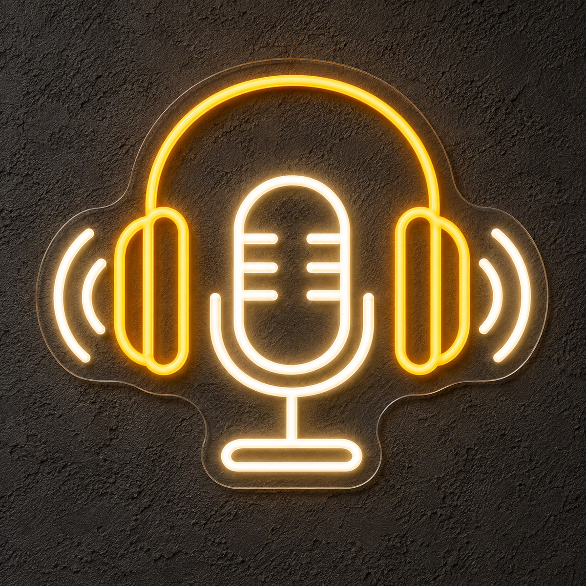 Headphones & Microphone LED Neon Sign for Podcast Studios - design reference