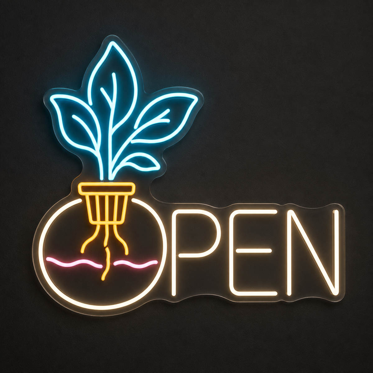 Hydroponic Plant OPEN LED Neon Sign for Hydroponics Shops - design reference