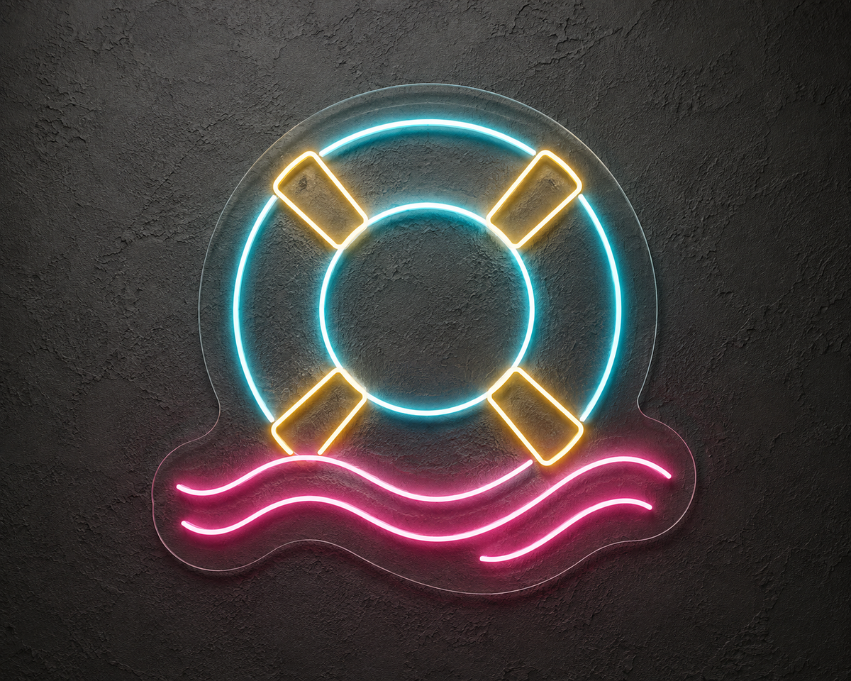Life Ring and Waves LED Neon Sign for Poolside-Inspired Decor - design reference