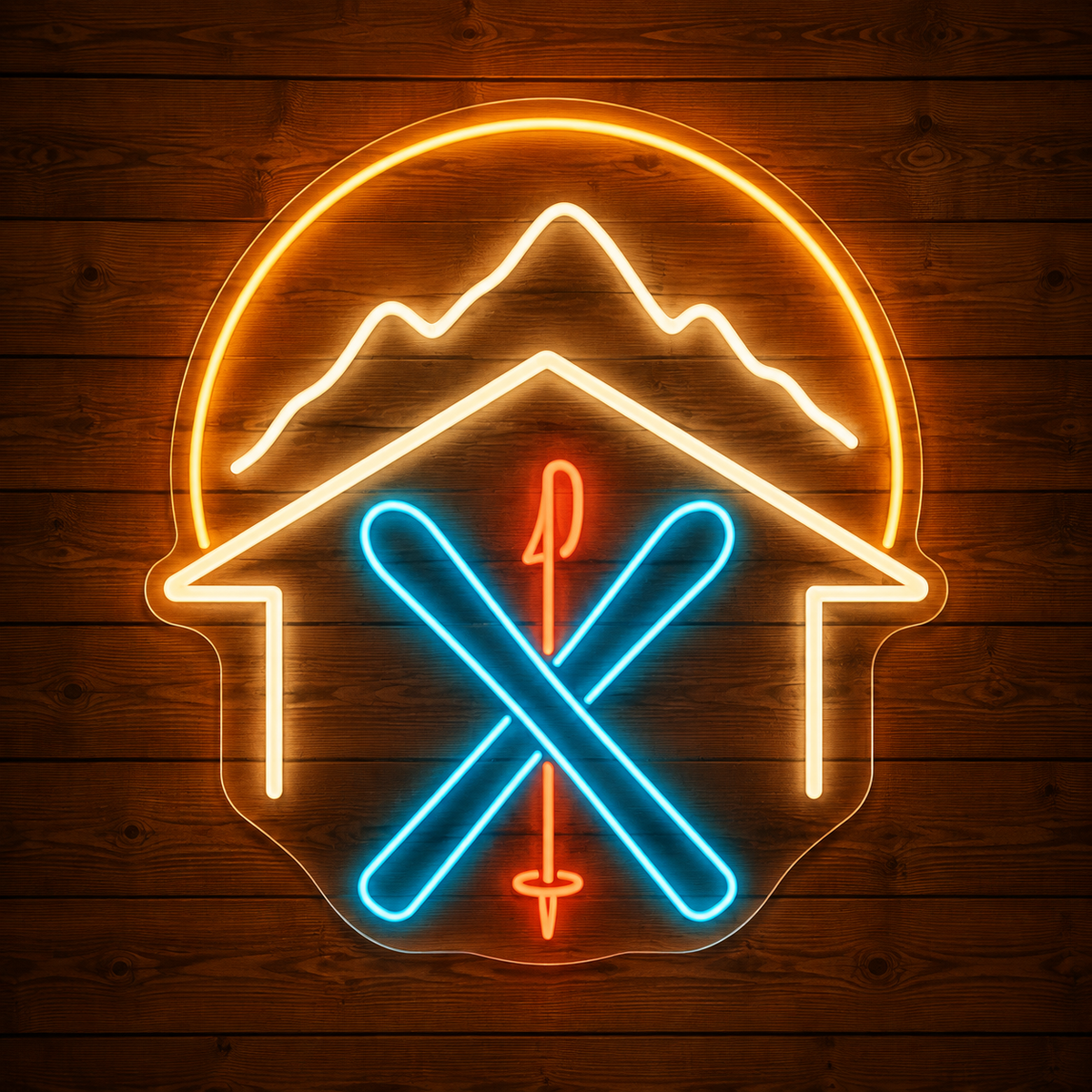 Ski Chalet & Crossed Skis LED Neon Sign for Ski Resorts - design reference