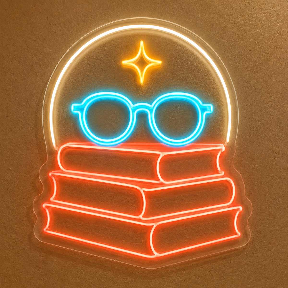 Stacked Books & Round Glasses LED Neon Sign for Libraries - design reference