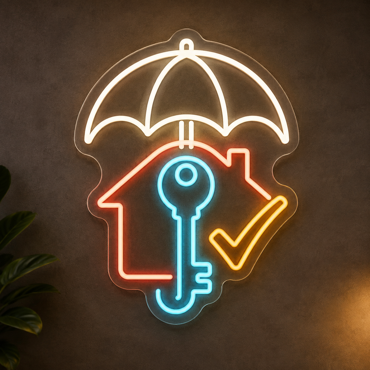 Umbrella & House Key LED Neon Sign for Insurance Agencies - design reference