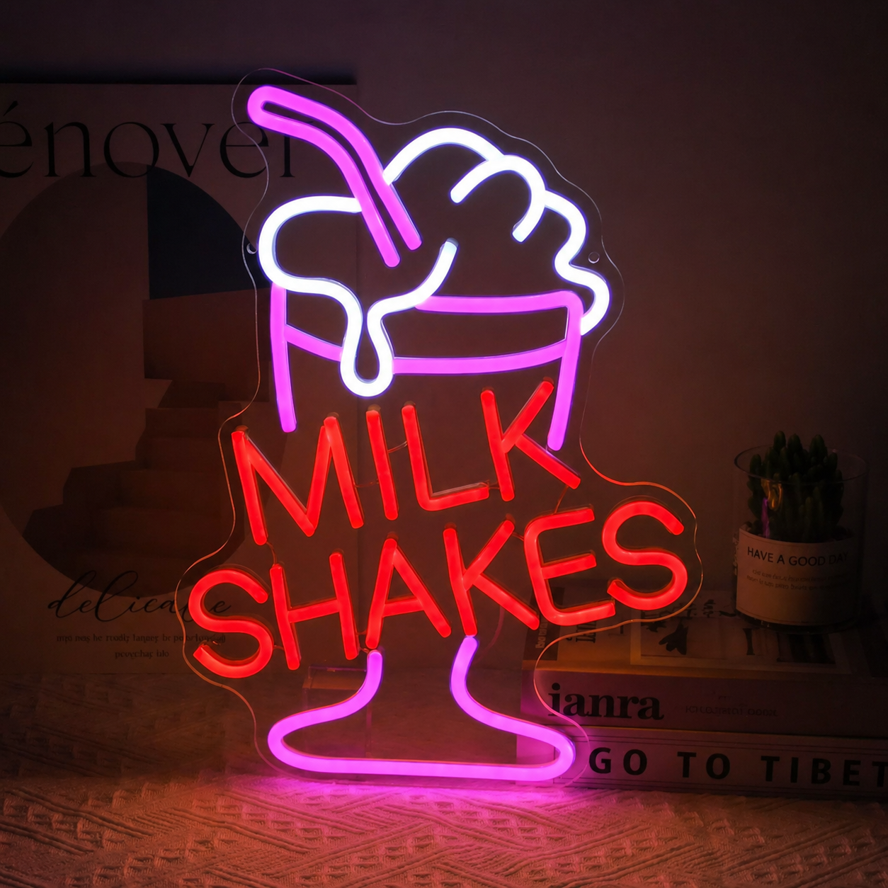 Milkshakes LED Neon Sign Dessert Drink Neon Light Wall Decor for Cafe Bar