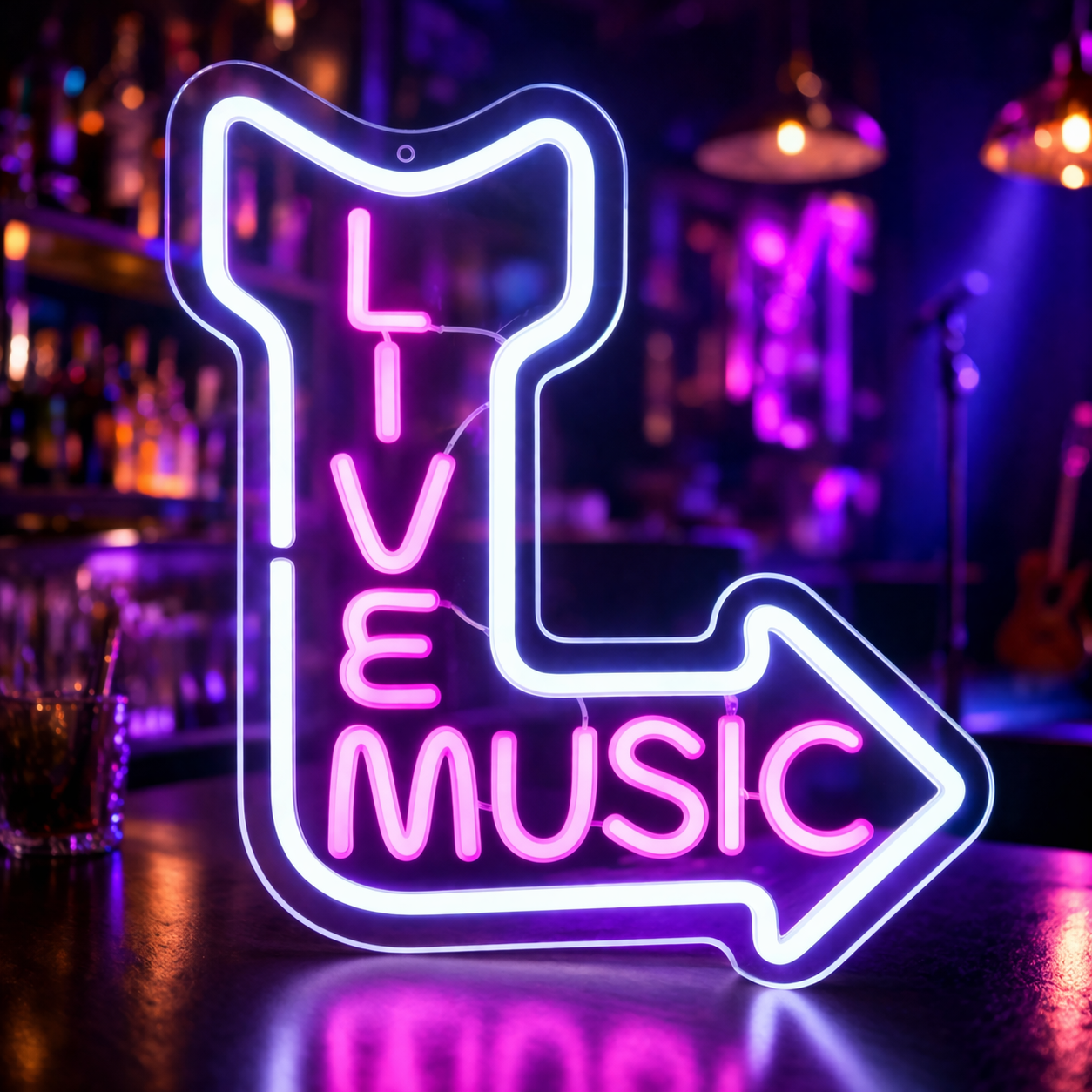 Live Music LED Neon Sign Guitar Arrow Neon Light for Bar Club Wall Decor