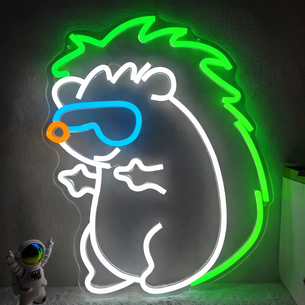 Cool Hedgehog LED Neon Sign with Sunglasses for Kids Room & Modern Decor