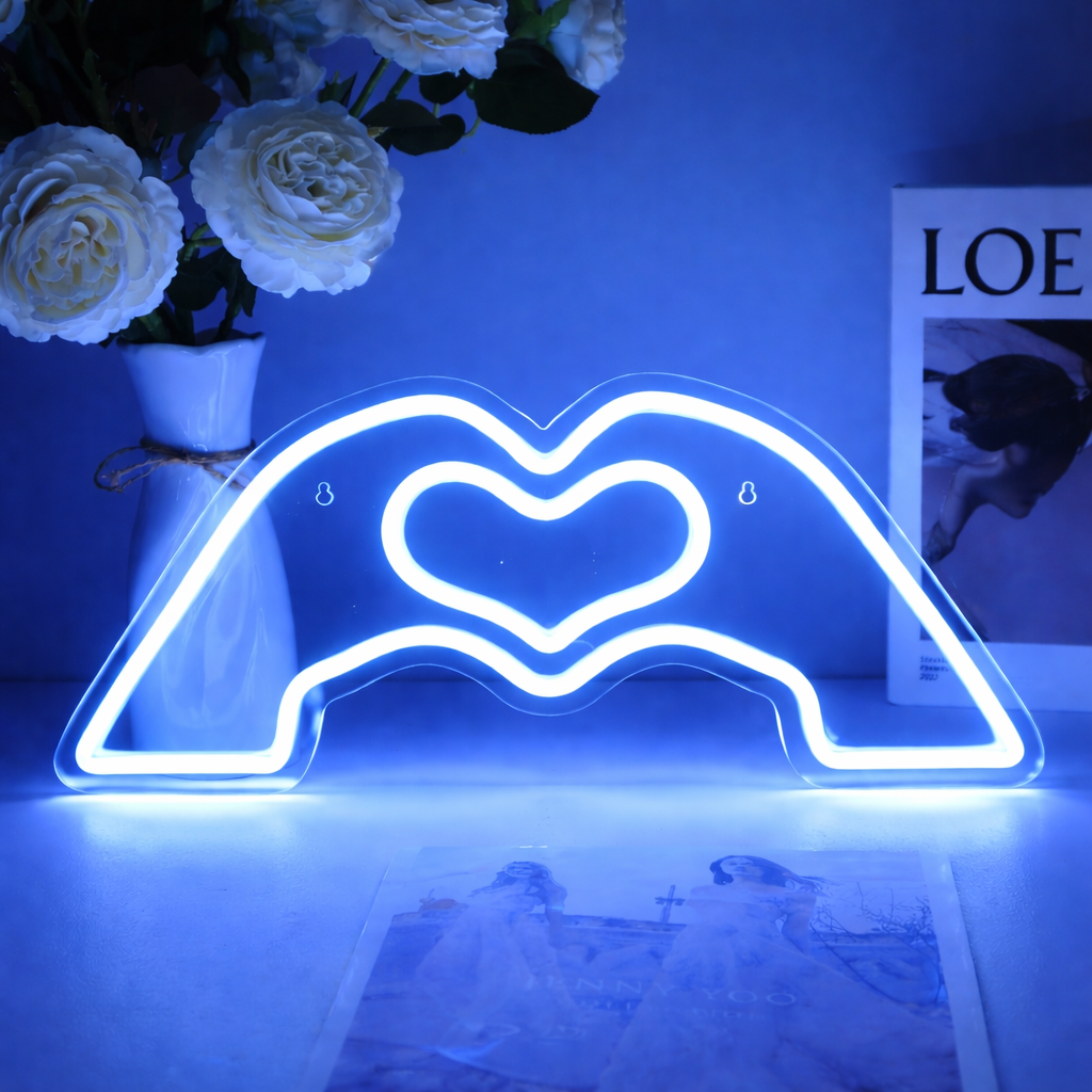 Heart Hands LED Neon Sign Romantic Pink Wall Light for Bedroom Decor