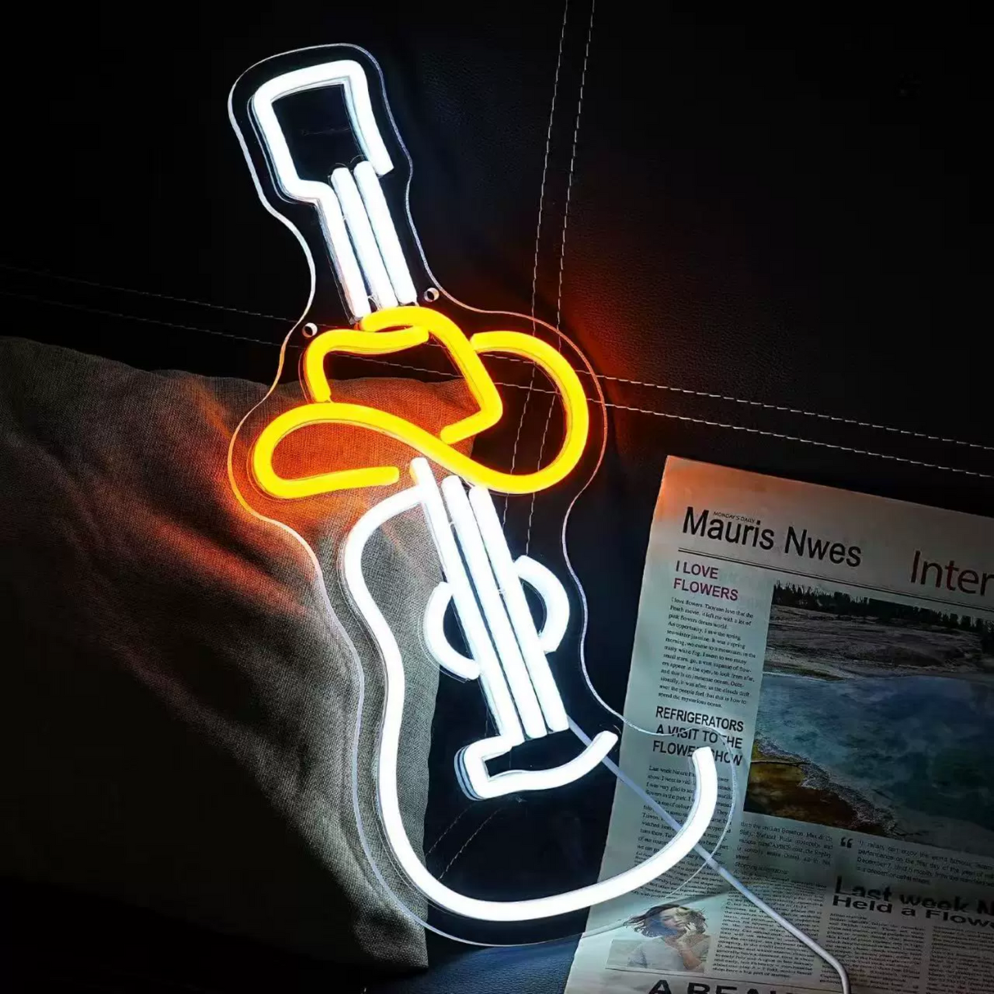 Guitar Heart LED Neon Sign Love Music Neon Light for Room Bedroom Wall Decor