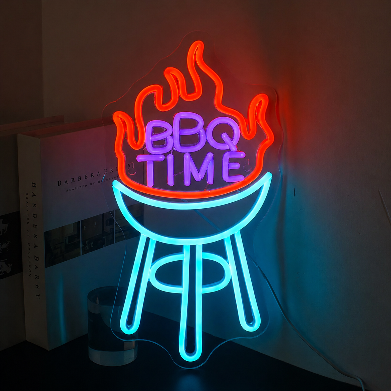 BBQ Time LED Neon Sign Barbecue Grill Neon Light Wall Decor for Kitchen Patio Restaurant Party