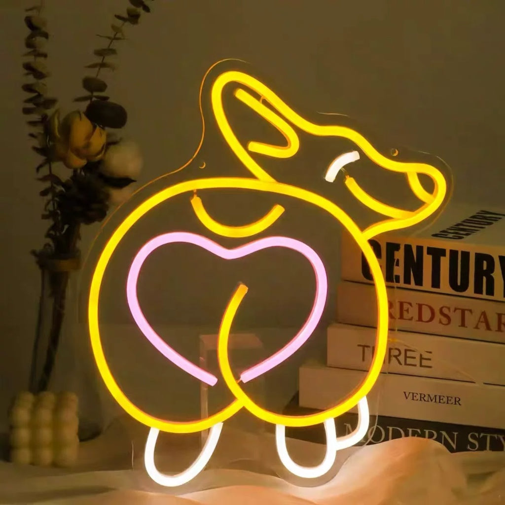 Funny Corgi Butt LED Neon Sign Cute Dog Neon Light for Bedroom and Pet Lover Decor