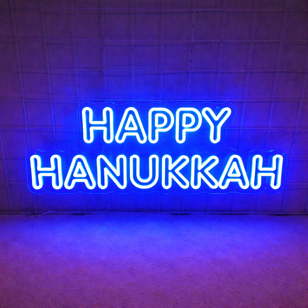 Happy Hanukkah LED Neon Sign for Holiday Decor & Jewish Celebration